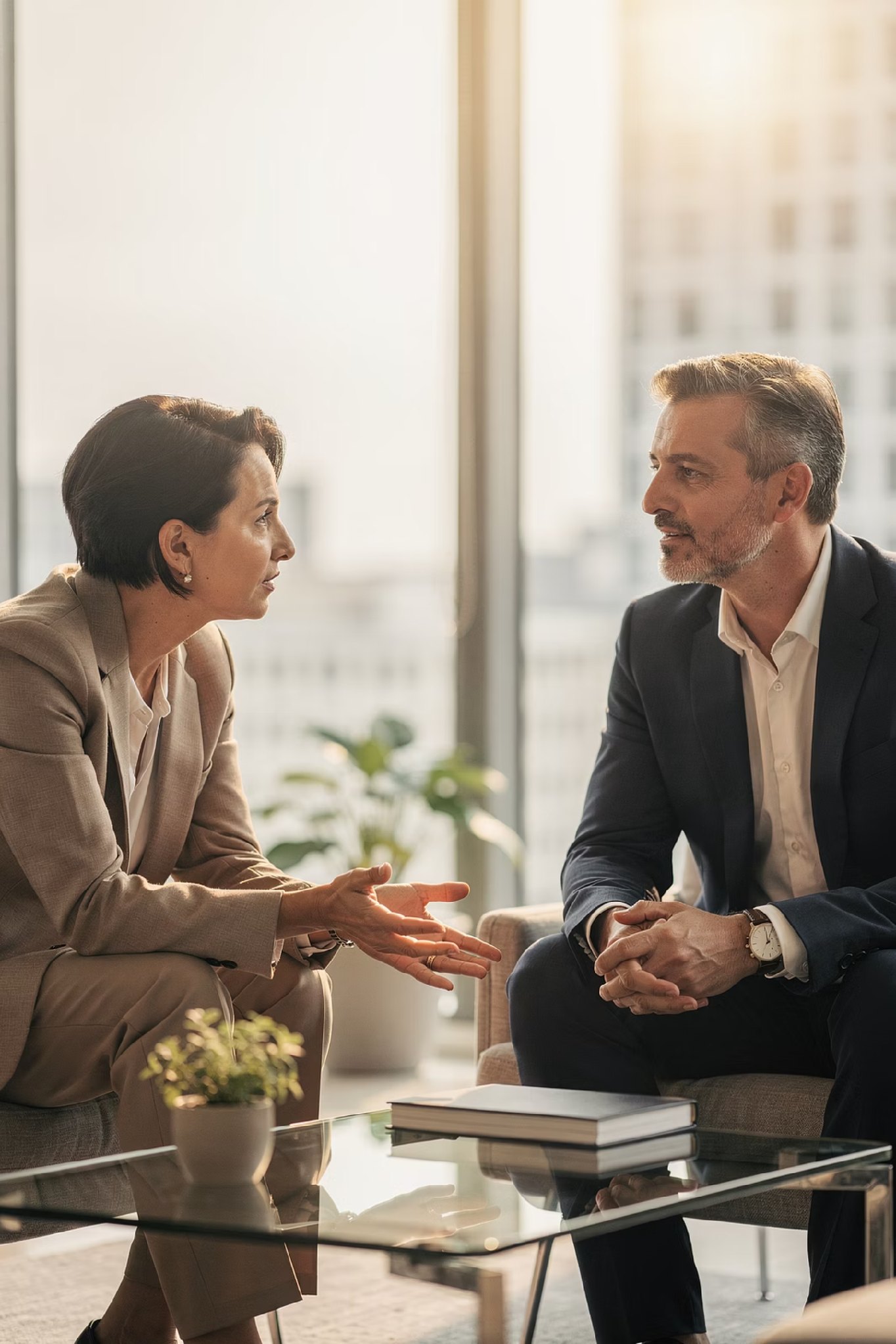An Oluma advisor in conversation with a leader
